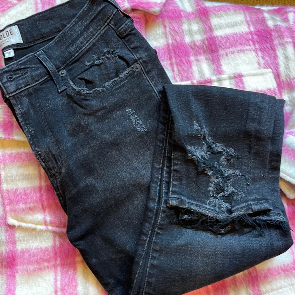 Agolde Washed Black Skinny Jeans With Distressing